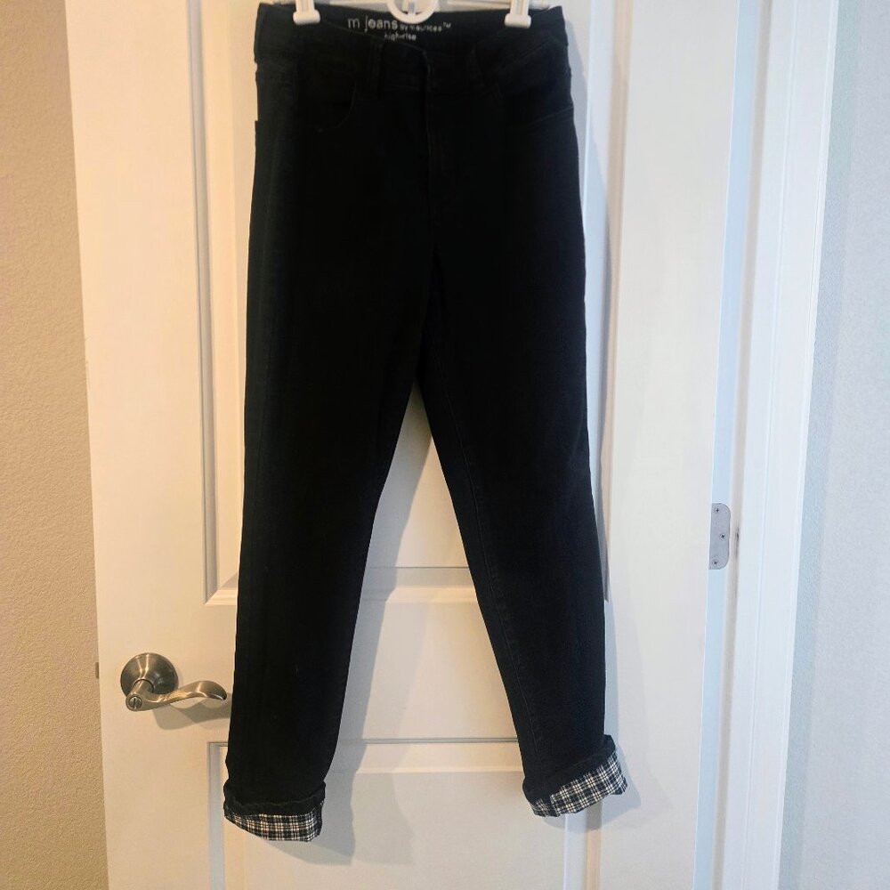 Black skinny jeans with flannel cuff